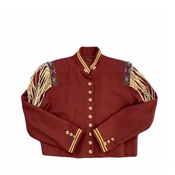 Double D Ranch Red Western Farm‎ Cowgirl Fringe Wool Cropped Jacket Medium - Picture 1 of 13
